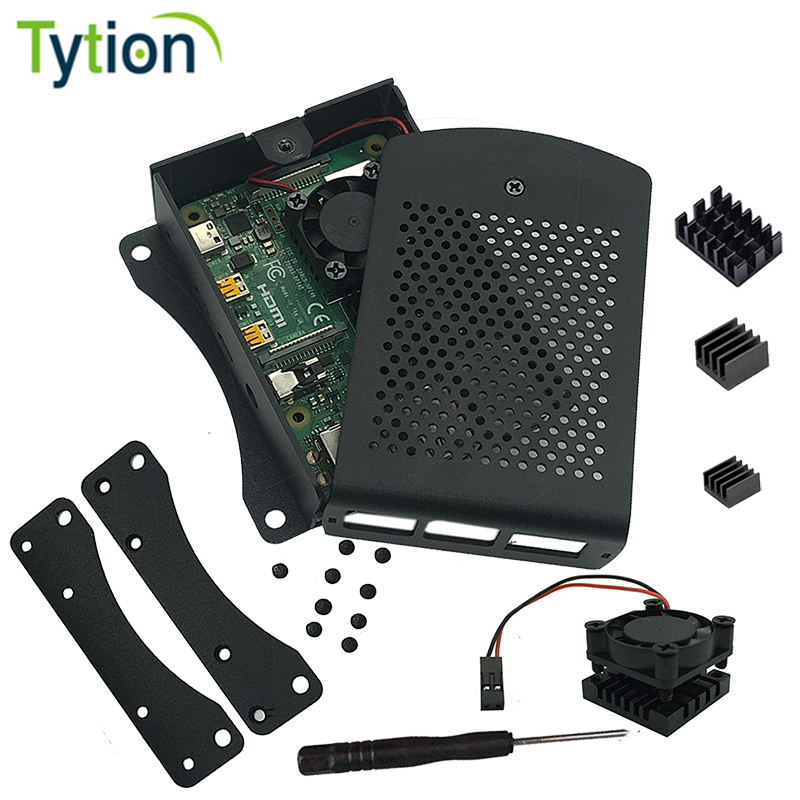 Pi Cooler - Raspberry Pi 4B 3B アルミニウムケース金属シャーシシェルボックス、オンボード冷却ファン付き