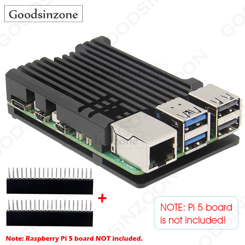 Pi Cooler - Raspberry Pi 5 アルミニウムアーマーケース - パッシブ冷却ヒートシンクシェル（サーマルテープとGPIOヘッダー付き）（Pi
