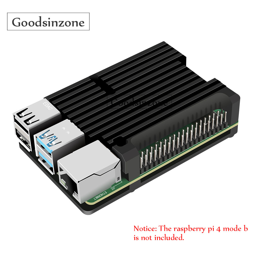 Pi 4 Case - Raspberry Pi 4 Model B用アルミ製筐体、ヒートシンク付き自動冷却メタルケース、Pi4 4B用熱接着剤付き