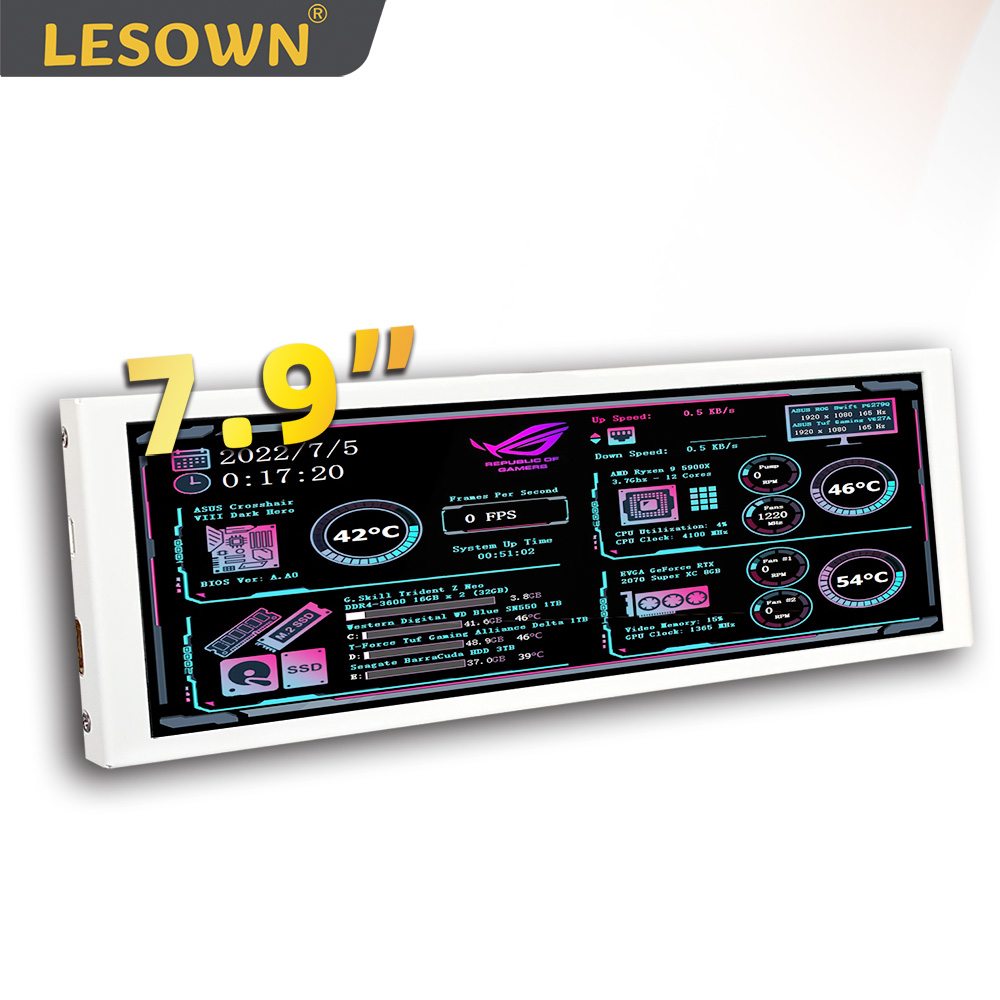 Pi 4 Case - LESOWN バーディスプレイ 7.9インチ ホワイトLCDワイドミニサブスクリーン HDMI IPSタッチ