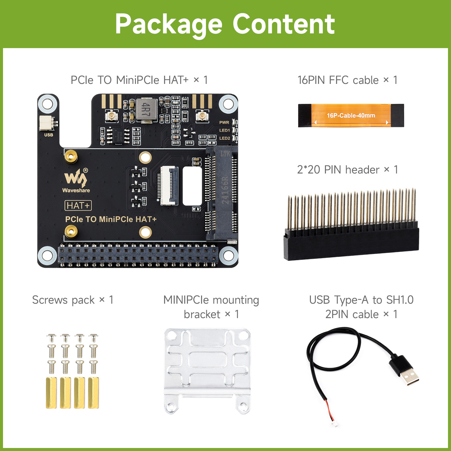Raspberry Pi 5 - Waveshare PCIe TO MiniPCIe アダプター Raspberry