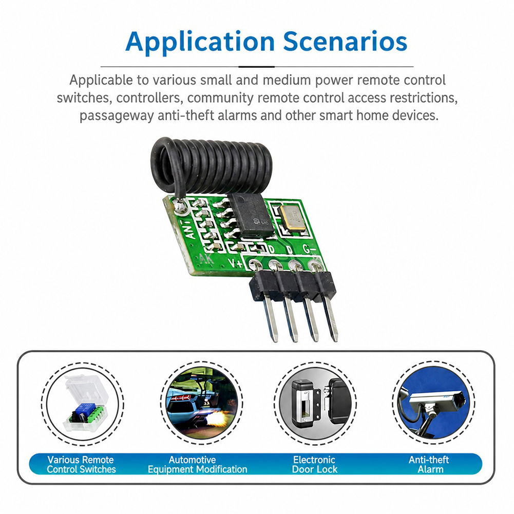 Arduino Kit - 315MHz/433MHz スーパーヘテロダイン RF 受信機モジュール 3.3V-5.5V アンテナ付きリモートモジュール