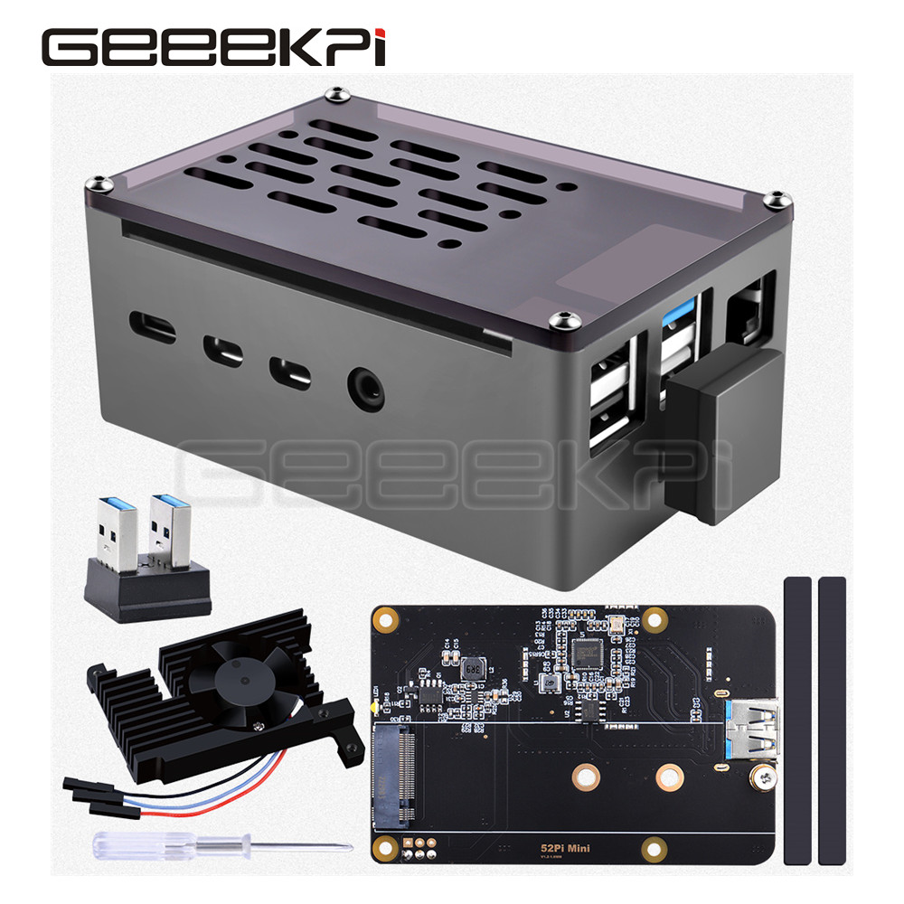 Pi 4 Case - Geeekpiアルミレンガケース黒シェルとM.2 sata ssd可変速3510冷却ファンのためのラズベリーパイ4モデルb
