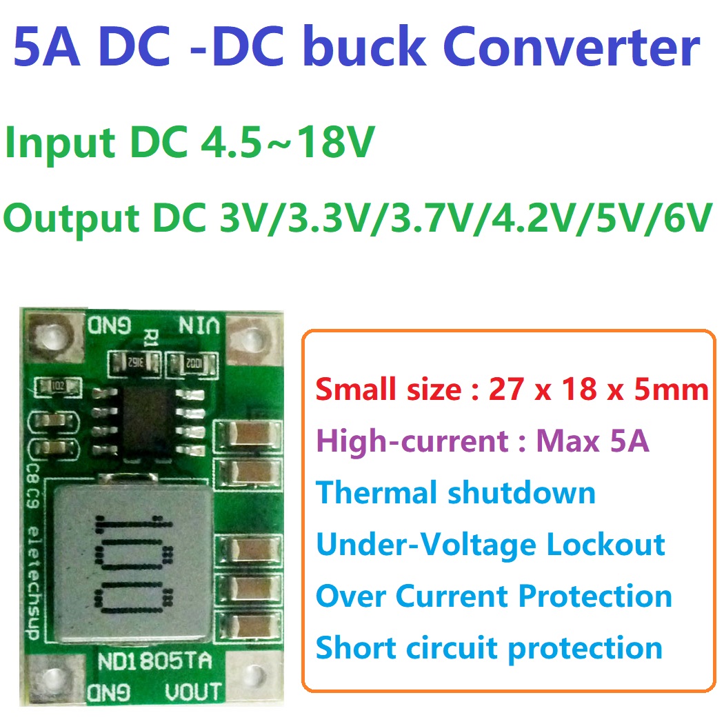 Raspberry Pi 4 - 5A降圧型DC-DCコンバーターモジュール。入力電圧4.5～18V、出力電圧3/3.3/3.7/4.2/5/6V。LM2596/LM317/NodeMCU/Raspberry Pi 4/LEDマトリックスに対応。