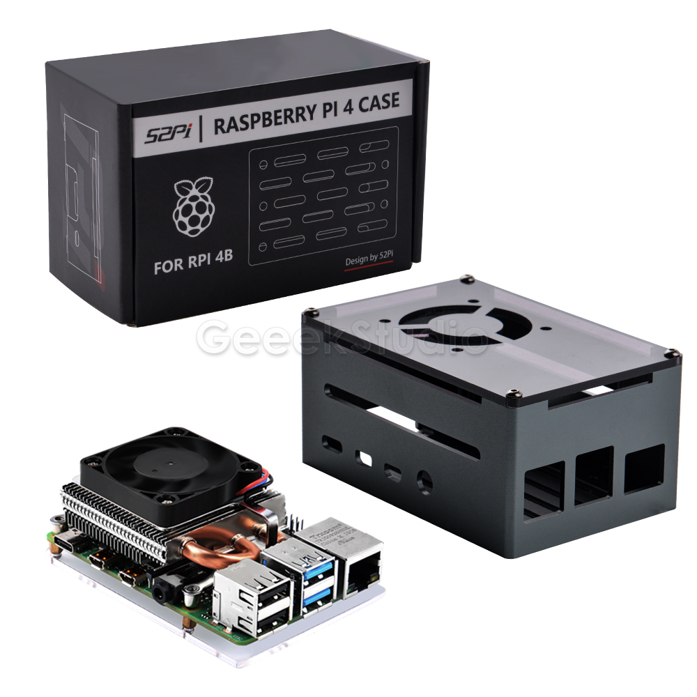 Pi 4 Case - 4つのロープロファイルを備えた冷却ファン,ブラックメタルケース