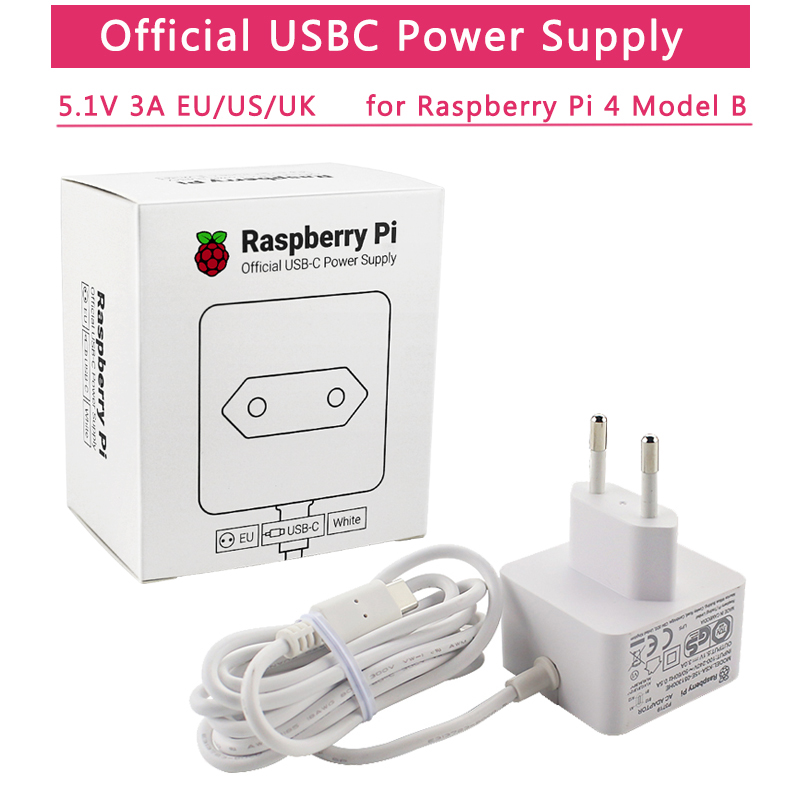 Pi Power Supply - 開発者用の4つの電源アダプター,5v,3a充電器,EU uk,推奨USB-C,モデルb