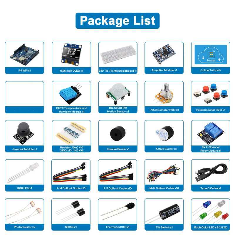 UNO R4 WiFi対応開発スターターキット。センサーと電 - Arduino Kit のレビューと価格