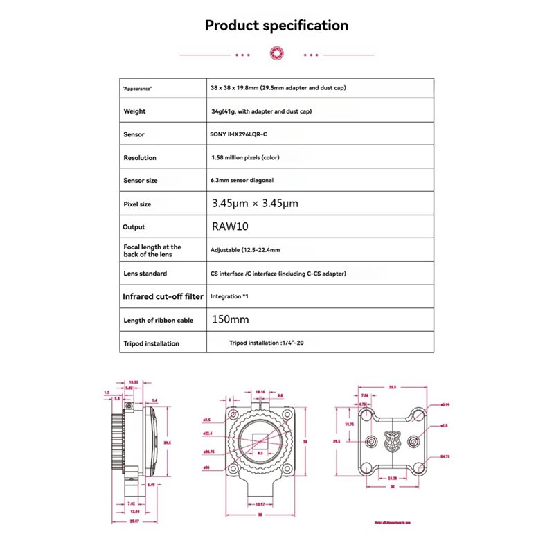A86P-For Raspberry Pi グローバルシャッ - Raspberry Pi Global Shutter Camera Imx296 のレビューと価格