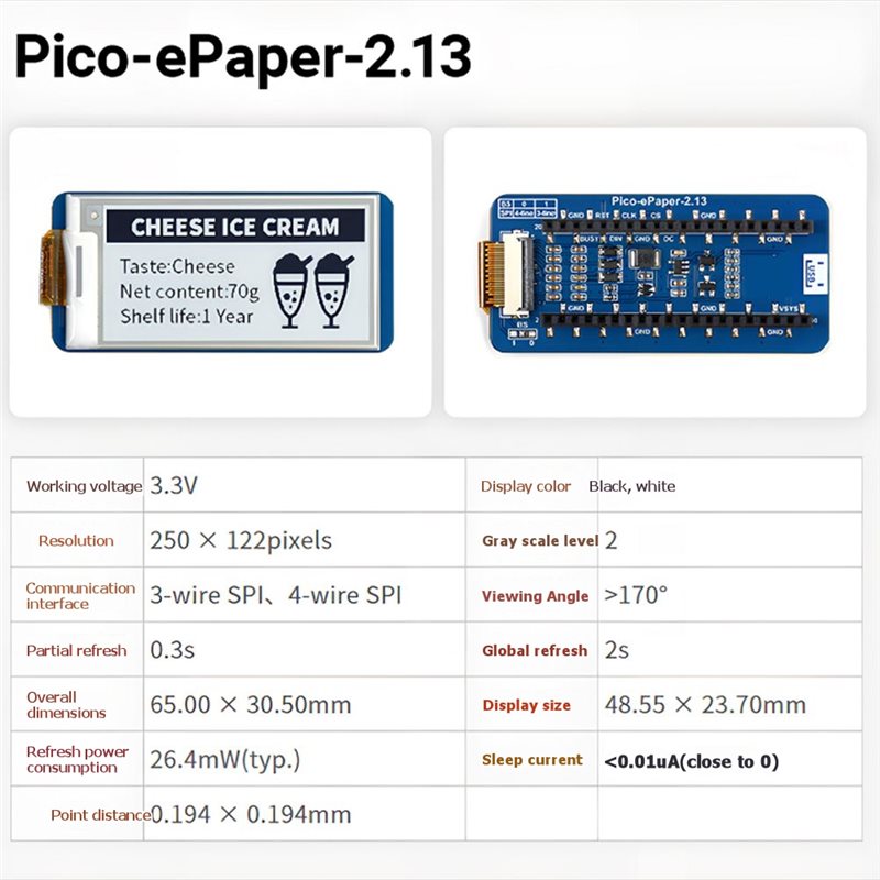 B68A Raspberry Pi Pico E-Ink 2 - Pi Display のレビューと価格